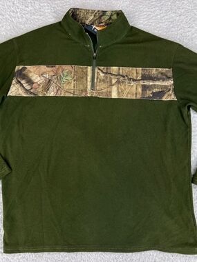 Habit Mens Green Fishing Quarter-Zip Pullover with Camo Accent Sz XL